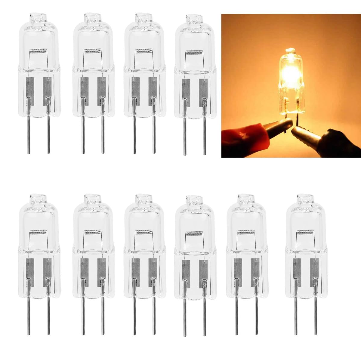 Weihong G4 Halogen Bulb 12V 20W Warm White Clear Glass Lamp For Chandeliers - 10 Pack