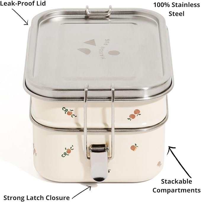 Maison Rue Lunch Box | Stainless Steel Lunch Container | Metal Bento Box | Leak-Proof 3 Compartments