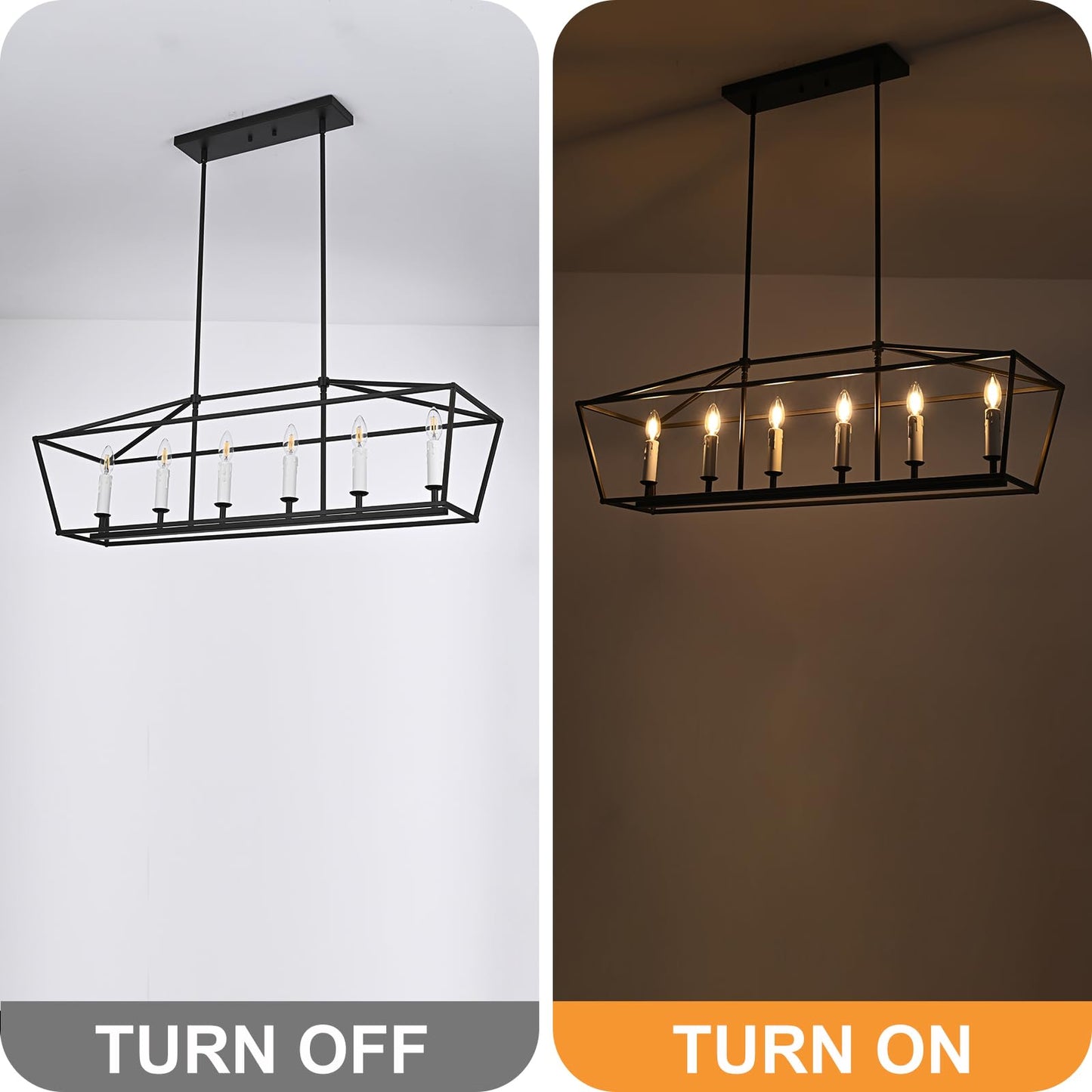 Winshen 6-Light Black Island Lighting  Industrial Pendant Light Fixtures Candle-Style For Kitchen Dining Room Living Room  E12 Bulb Base