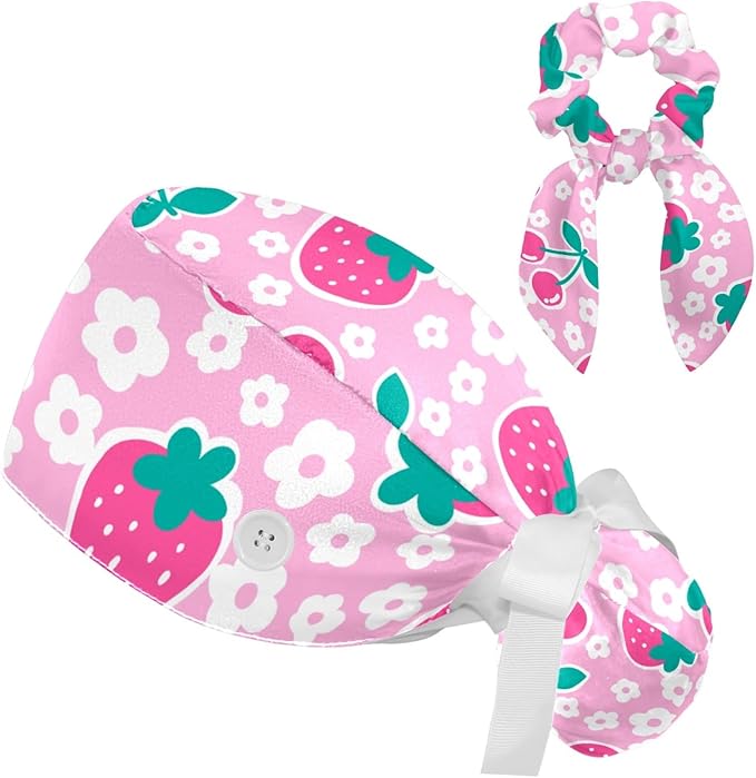 Colored Butterflies Scrub Cap, Adjustable Working Cap with Button, Bouffant Caps with Bow Hair Scrunchy