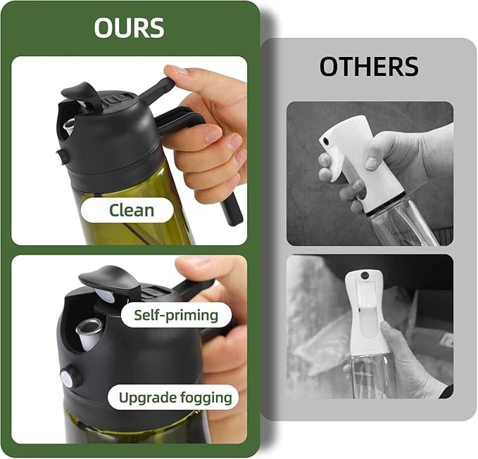 Aovdy Olive Oil Sprayer for Cooking, 2 In 1 Glass Oil Dispenser 16oz- 470ml Premium Spray Bottle for Kitchen Gadgets and Air Fryer Accessories, Salad, BBQ - 2PCS Dark Green