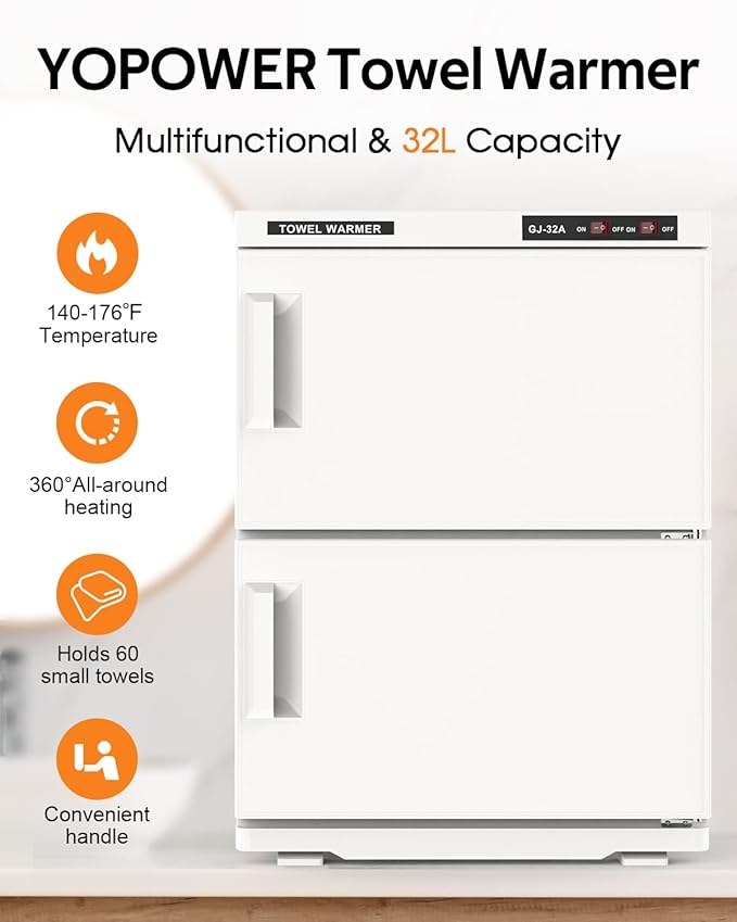 ADVWIN 32L Hot Towel Warmer Cabinet, Towel Warmer for Spa Salon, Professional Large Capacity Towel Double Cabinet for Bathroom, Esthetician (pure white, 32L)