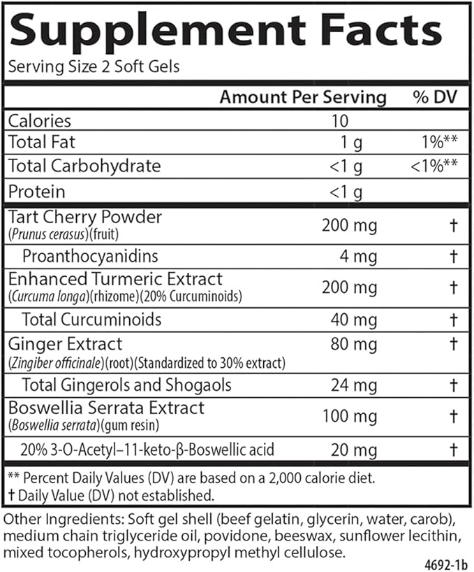 Carlson - Enhanced Mobility, Botanical Joint Support, Boswellia, Tart Cherry, Curcumin, Ginger, 120 Softgels