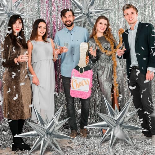 60Pcs Silver Star Balloons Birthday Decorations Explosion Mylar Balloons 12 Spike Balloon Large Foil Prom Balloon for Wedd...