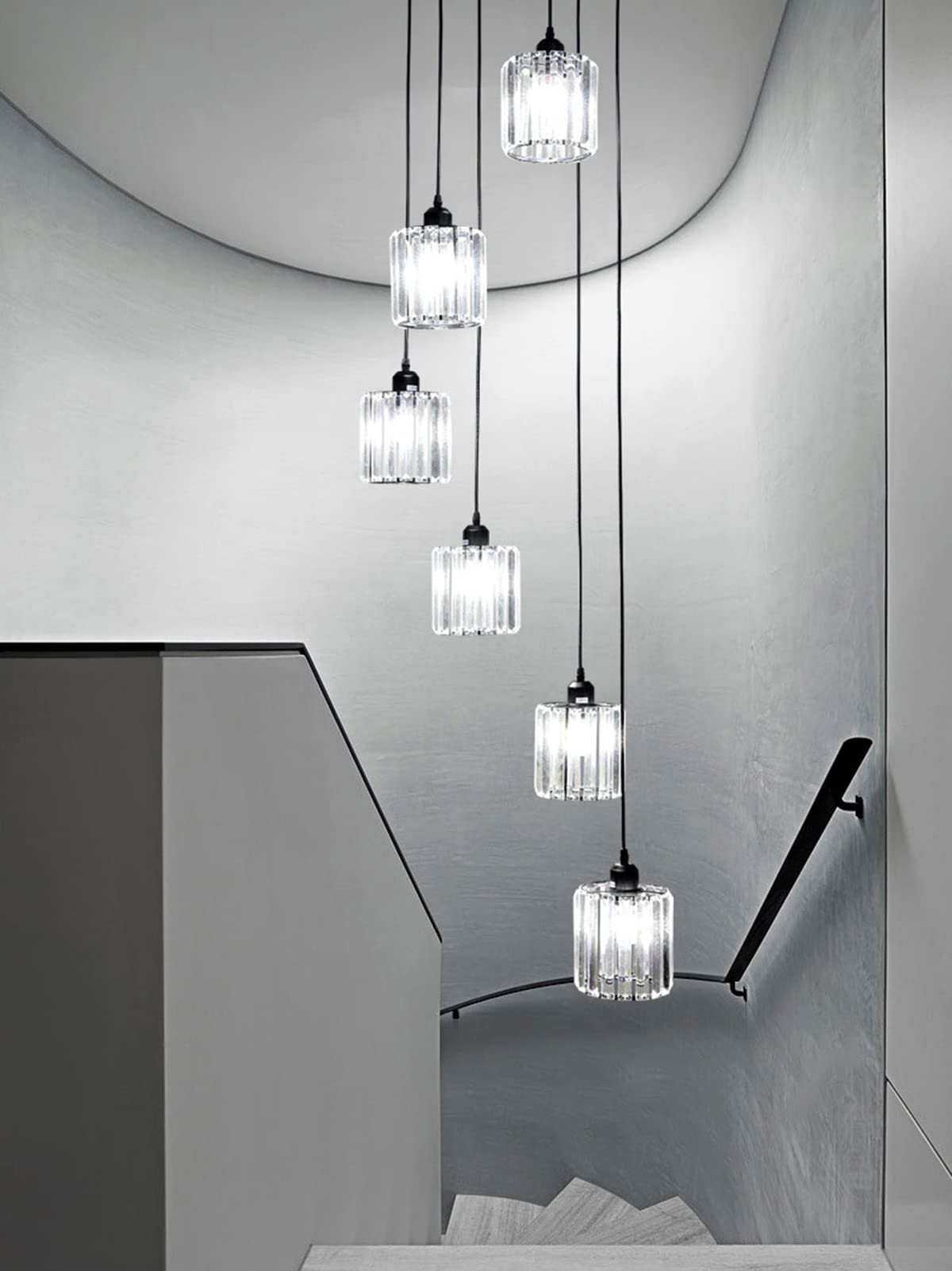 Meimond Long Chandeliers For High Ceilings Modern Crystal Pendant Light Raindrop Drop Lamp Hanging Flush Mount Lighting Fixtures For Spiral Staircase Foyer Entryway Living Room Black (6 Lights)