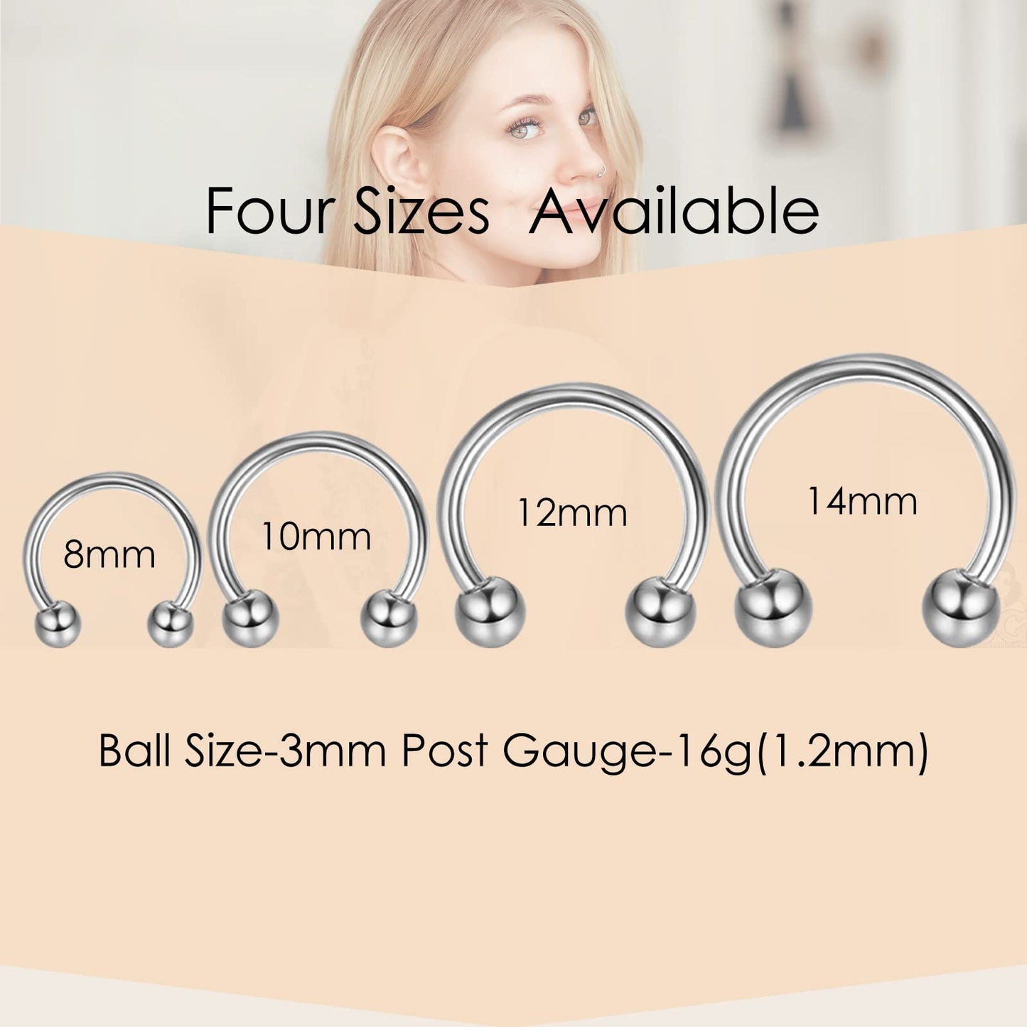 MILACOLATO 16g Septum Rings for Women Men | Implant Grade G23 Titanium Septum Ring | Internally Threaded Horseshoe Barbell Pierc