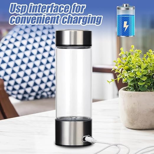 Hydrogen Water Bottle 14oz - Portable Hydrogen Water Ionizer Machine - Hydrogen Water Generator - Hydrogen Rich Water Glass Health Cup for Home Office Travel (1 Pack)