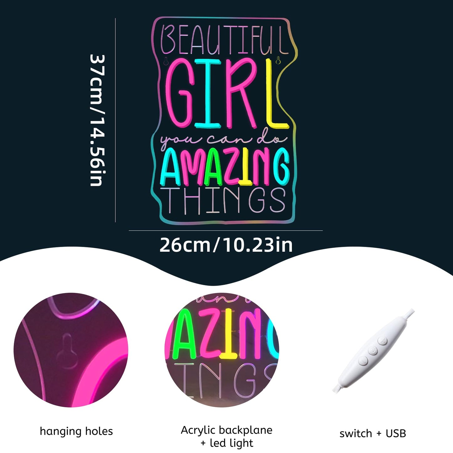 Wlhope Beautiful Girl You Can Do Amazing Things Neon Signs For Wall Decor Led Lights Decorations For Home Bedroom Birthday Party Best Gift For For Teen Girl