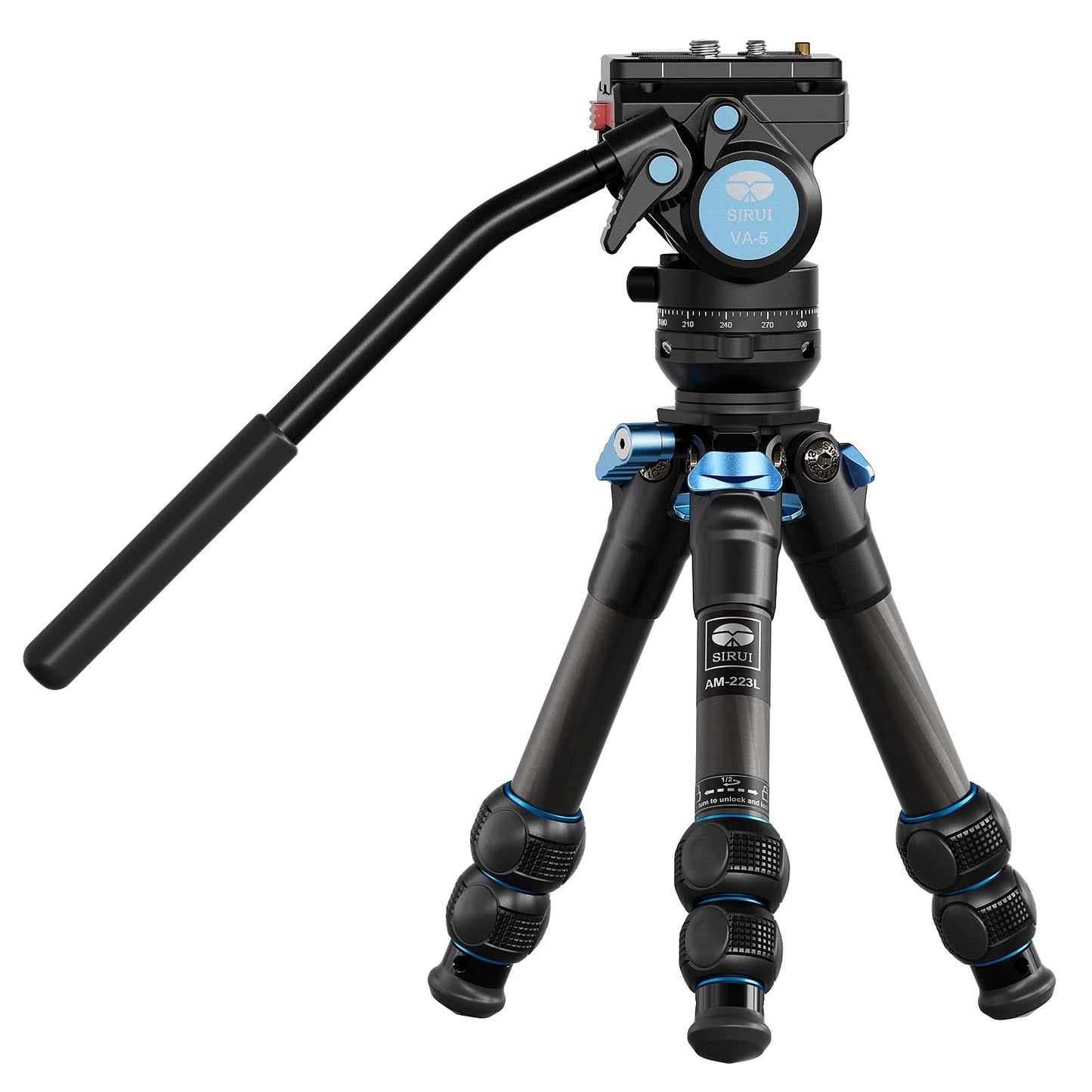 Sirui Am-223L Mini Video Tripod With Va-5 Fluid Head, Carbon Fiber Travel Tripod With Leveling Base For Dslr Camera Video Camcor