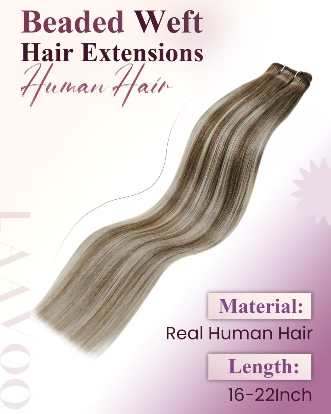 LaaVoo Beaded Weft Hair Extensions Human Hair Ombre Beaded Human Hair Extensions Ash Brown to Blonde Mix with Platinum Blonde 20