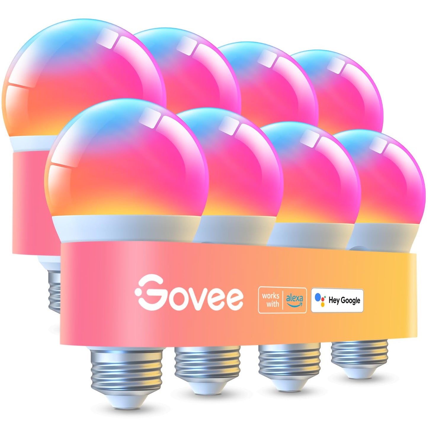 Govee LED Smart Light Bulbs, 1000LM Color Changing, Dimmable RGBWW, A19 75W Equivalent, Wi-Fi & Bluetooth, Multi-colored, 8 Pack