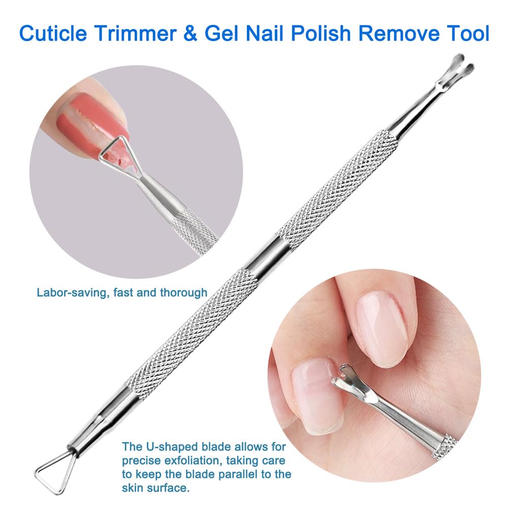 HIFAU Professional Cuticle Nippers Set, Stainless Steel Manicure Kit - Cuticle Nipper, Cuticle Pusher & Cutter, Triangle Nail Po