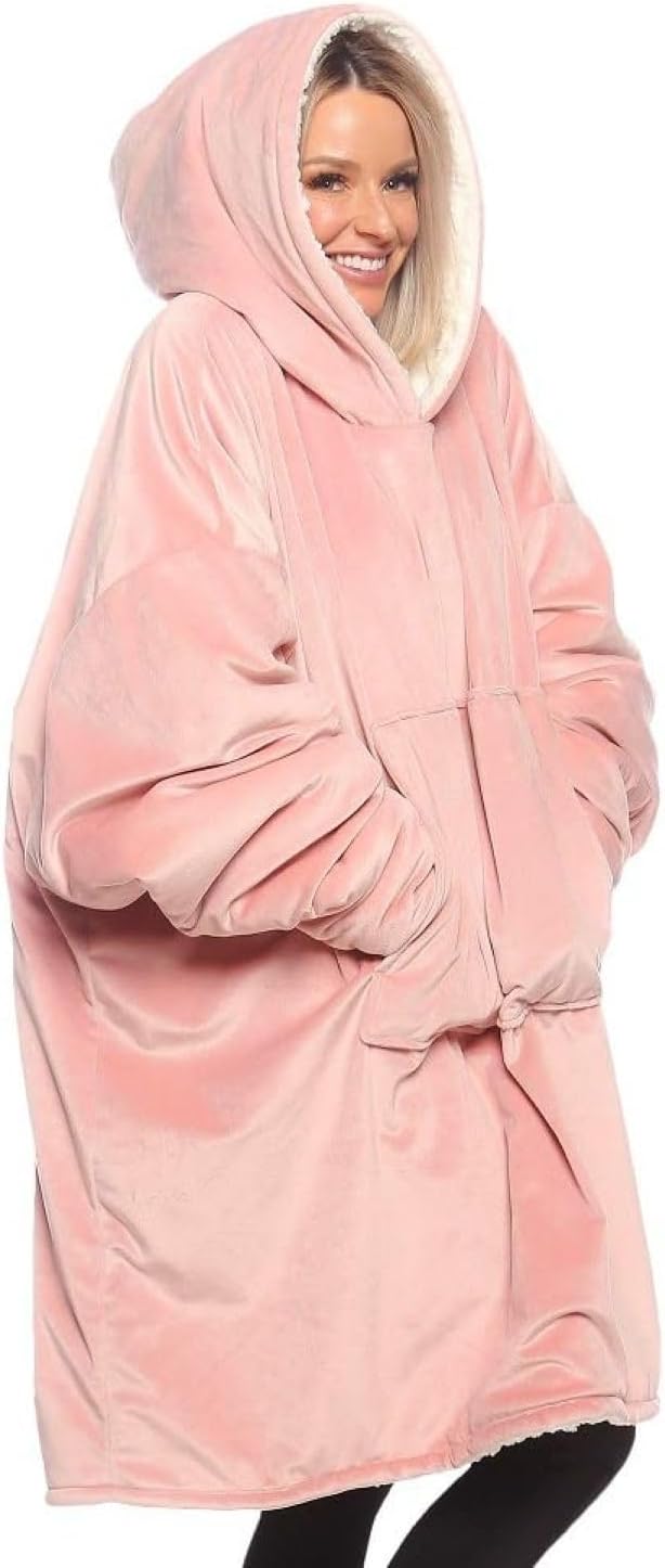 THE COMFY Original | Sherpa Lined Microfiber Fleece Wearable Blanket, Oversized Design with Hood and Pocket from Shark Tank