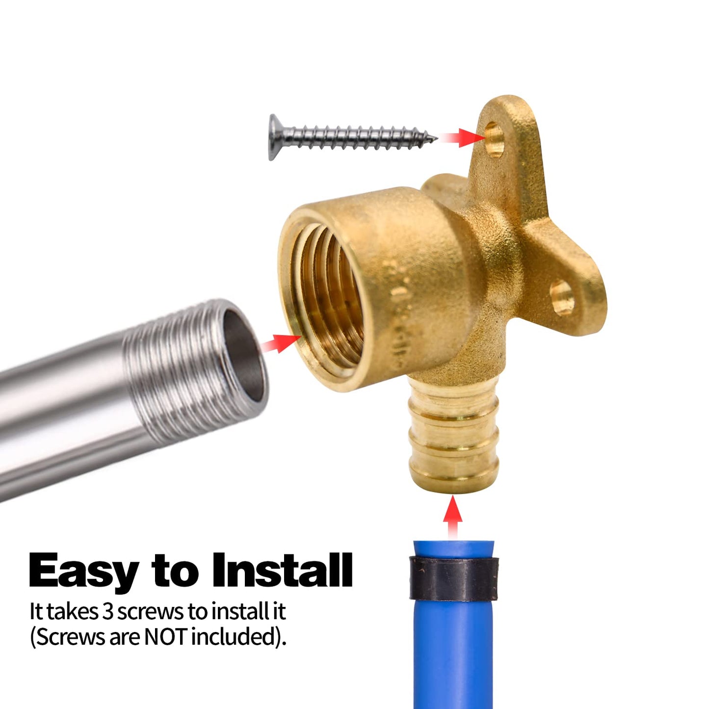 5 Pack Drop Ear Elbow Fittings, PEX 1/2" x 1/2" NPT Female Threaded Adapter Crimp Fitting, Brass, Full Port for PEX pipes in plumbing jobs