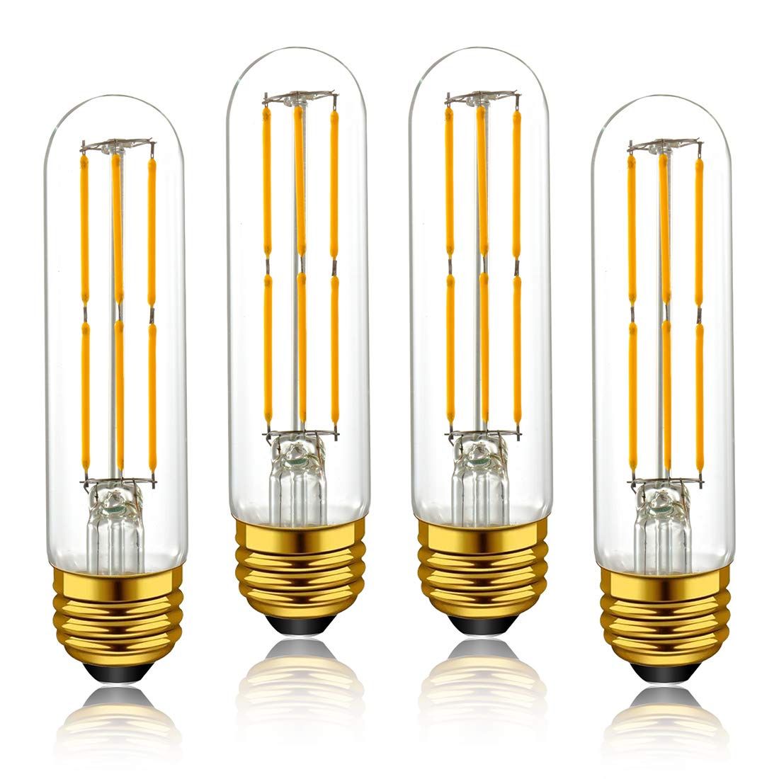 Adshen-US T10 LED Bulbs, 6W Dimmable, E26 Medium Base, Warm White 2700K, Glass, 4-Pack