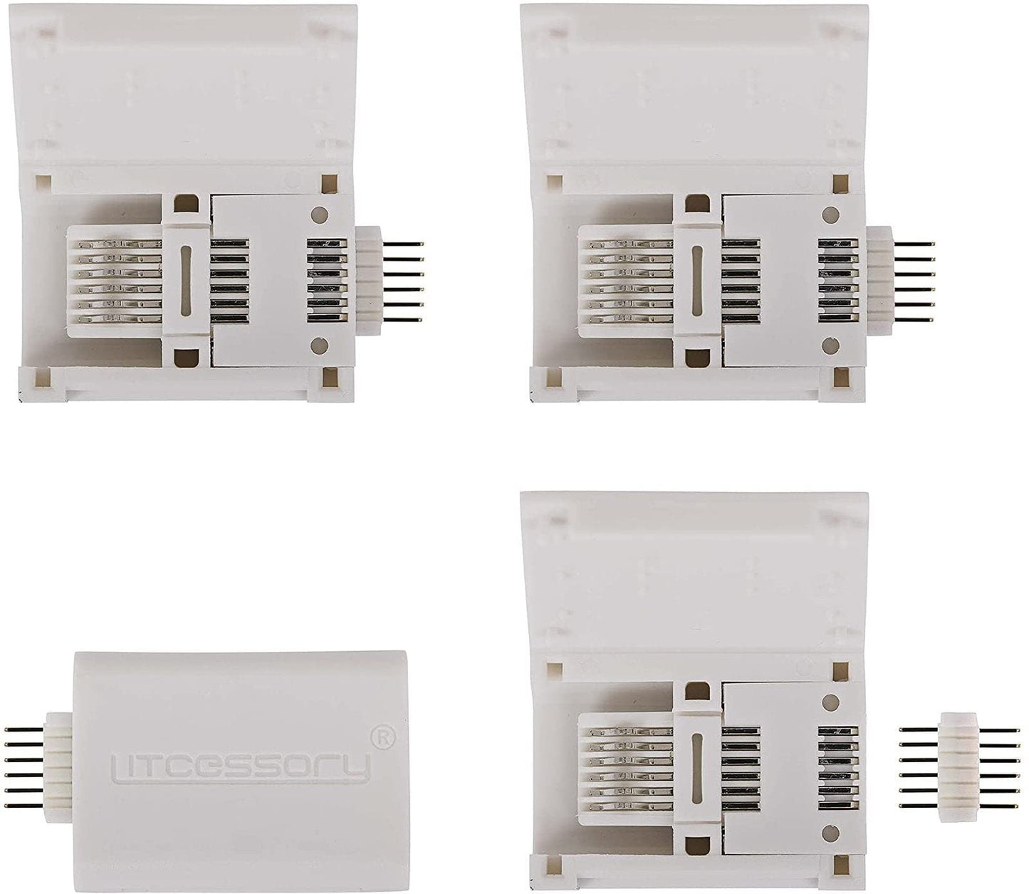 Litcessory 6-Pin to Cut-End Connector for Philips Hue/Solo Lightstrip (4 Pack, White - MICRO 6-PIN V4 / Solo Lightstrip)