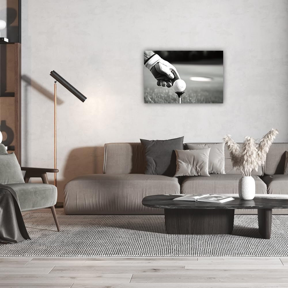 LURENCZH Golf Canvas Wall Art Golf Ball Picture Painting Black and White Sport Paintings for Golf Course Fitness Room Office Decor Framed(Golf-1,20.00" x 30.00")