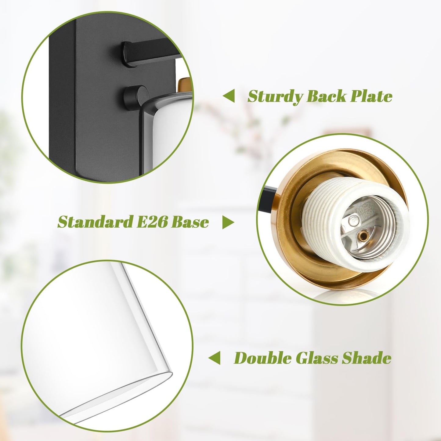 Set Of 2 Wall Sconces For Bathroom  Modern Vanity Light Fixtures  Black & Gold Wall Mount Lighting Lanterns  Farmhouse Wall Lights With Double Clear Glass Shade For Bedroom Living Room Mirror Hallway