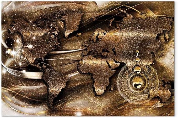 artgeist Canvas Wall Art Print World Map 24x16 in - 1pcs Home Decor Framed Stretched Picture Photo Painting Artwork Modern Art Image - Country Map Kontinente Abstract k-A-0512-b-a