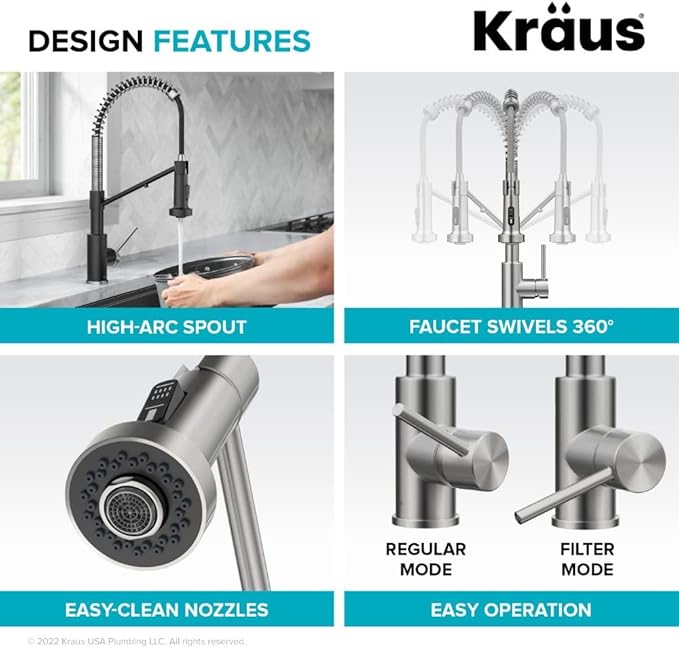 KRAUS Bolden 2-in-1 Commercial Style Pull-Down Single Handle Water Filter Kitchen Faucet for Reverse Osmosis or Water Filtration System in Brushed Brass/Matte Black, KFF-1610BBMB