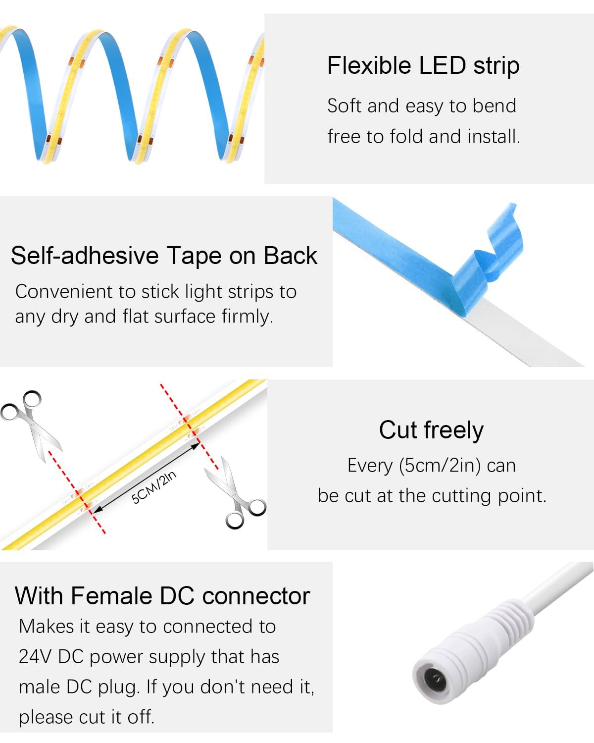Alitove 32.8Ft Cob Led Strip Light Kit Natural White 4000K Flexible Super Bright 24V High Density Led Tape Light 3200Leds Cri90+ Dimmable Led Light Strip For Indoor Home Commercial Lighting Decor
