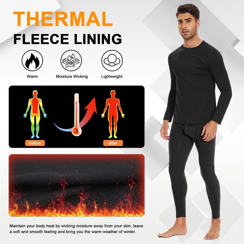 SIMIYA Mens Thermals Long Sleeve Undershirt Warm Fleece Lined Base Layer Thermal Tops Long John Shirts for Men