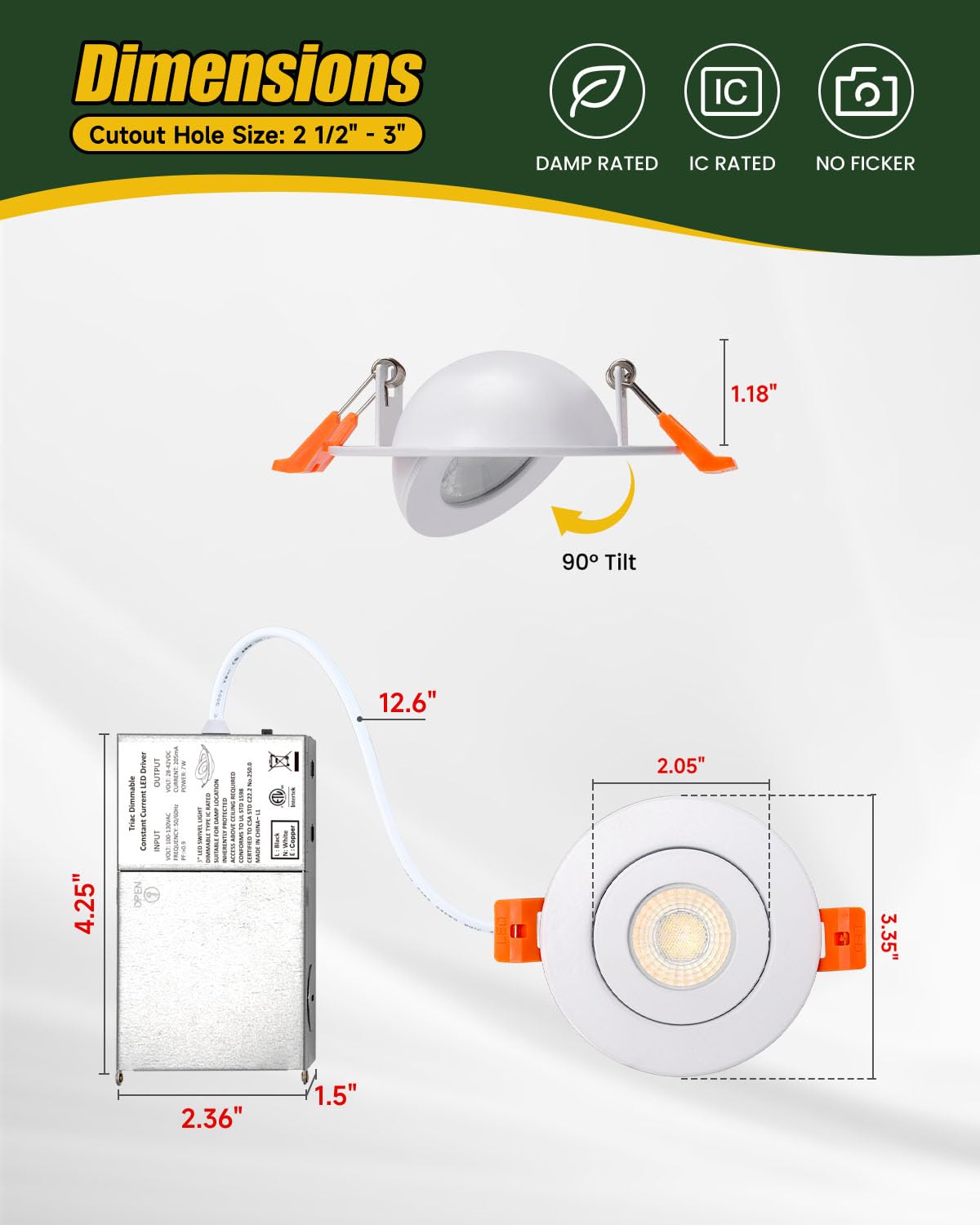 Zyc Gimbal Led Recessed Lighting - 3 Inch 5Cct 7W 360 Rotation Adjustable Eyeball Light Led Swivel Spotlight Directional Sloped Ceiling Light Dimmable Canless Wafer Downlight Pack Of 6 Bronze.