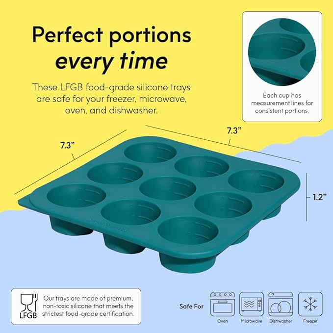 Anyday 2-Tbsp Silicone Freezer Tray with Silicone Lid for Baby Food, Sauces, Garlic, Herbs | Plastic-Free Freezer Molds | 1 Oz Baby Food Puree Ice Cube Tray Reusable