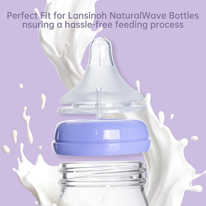 4 Count Bottle Nipples Compatible with Lansinoh NaturalWave Bottle, Soft and Durable Silicone Bottle Nipples, BPA-Free Replacement Bottle Nipple XS