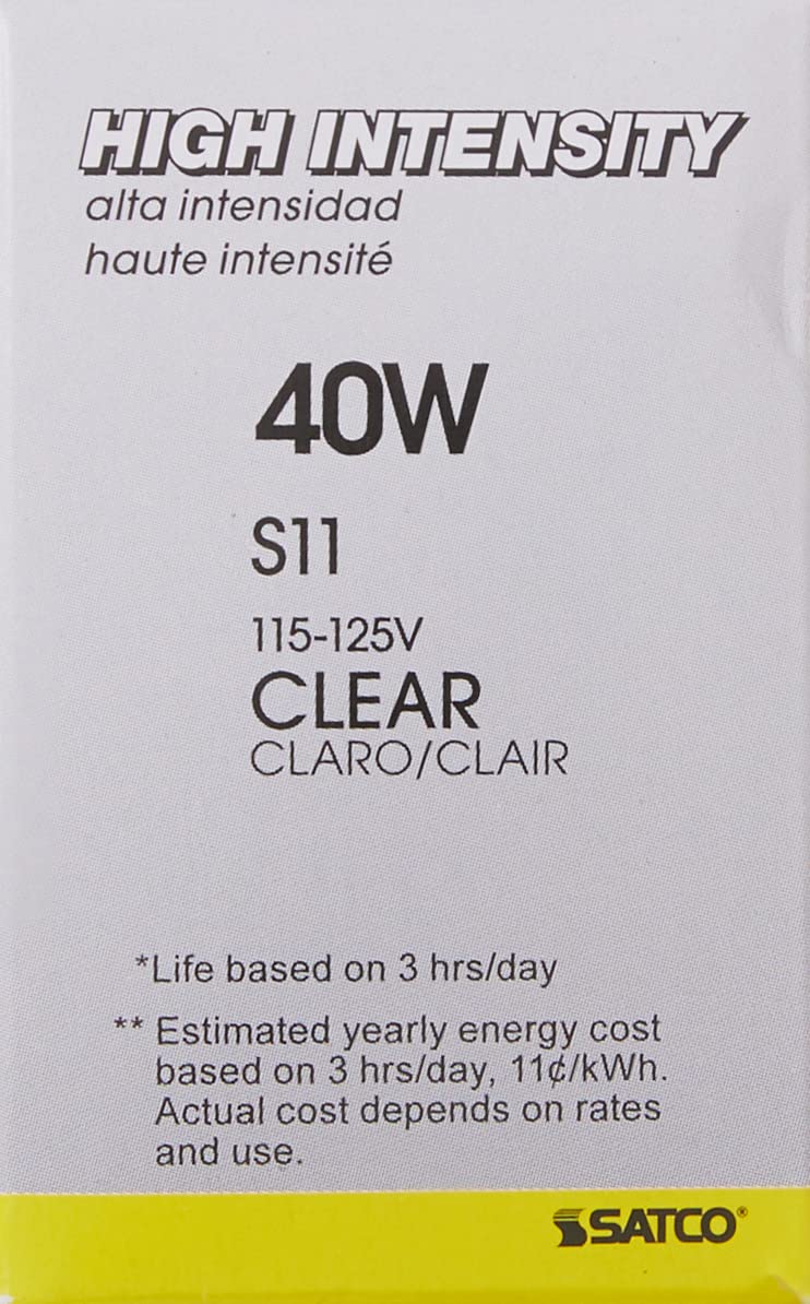Satco S3629 40-Watt Intermediate Base S11 Light Bulb, Clear Glass, 1 Count