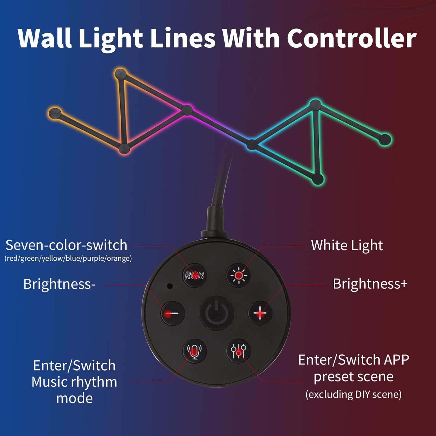 TOHETO RGB Wall Light, LED DIY Geometry Splicing Gaming Lights, Backlit Modular Wi-Fi Colour Changing Home Decor Lights Work with Alexa and Google Assistant for Game Room, Bedroom (9 Lines, Black)