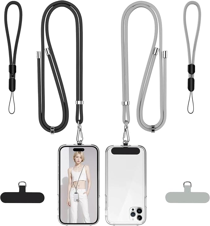 takyu Phone Lanyard, 2 Pack Adjustable Cell Phone Lanyard Crossbody Neck Strap & 2 Pack Phone Wrist Strap with 2 Pcs Tethe...