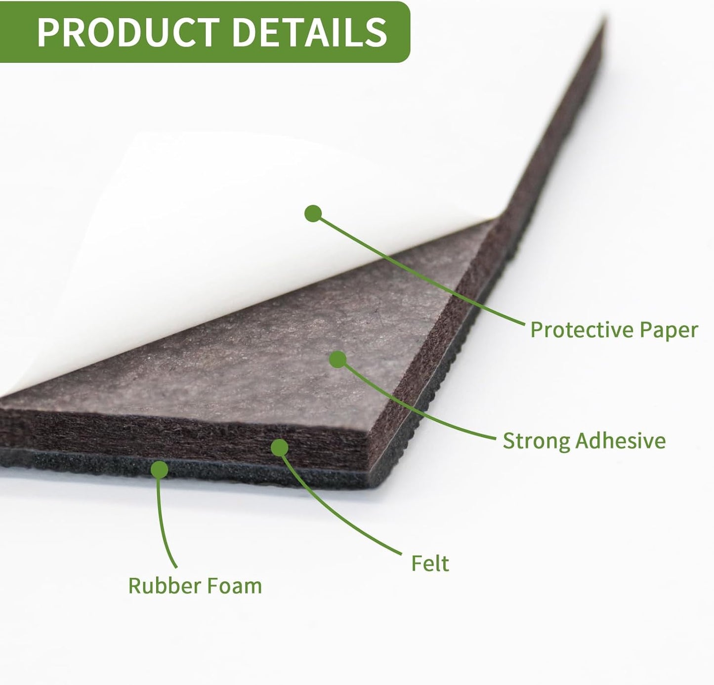 Non Slip Furniture Pads 24 PCS 1 1/2'' Square - Anti Slip Furniture Pads - Self Adhesive Rubber Feet Furniture Feet - Chair Leg Floor Protectors - Keep Furniture in Place