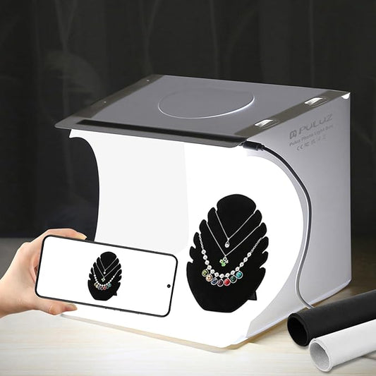 PULUZ Mini Light Box, 9" Photography Table Top Light Box 20 LED Portable Photo Studio Shooting Tent with 2 Kinds Color Bac...