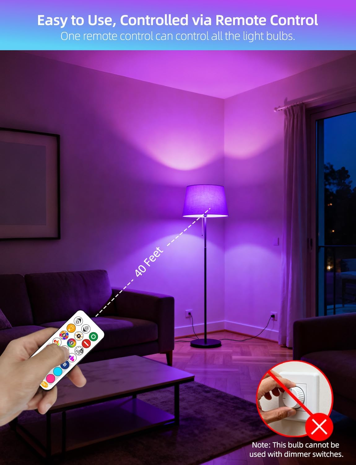 ILC LED Light Bulb 85W Equivalent, Color Changing Light Bulbs 2700K Warm White, Remote Control RGB 6 Modes, Timing, Sync, Dimmable E26 Screw Base (2 Pack)
