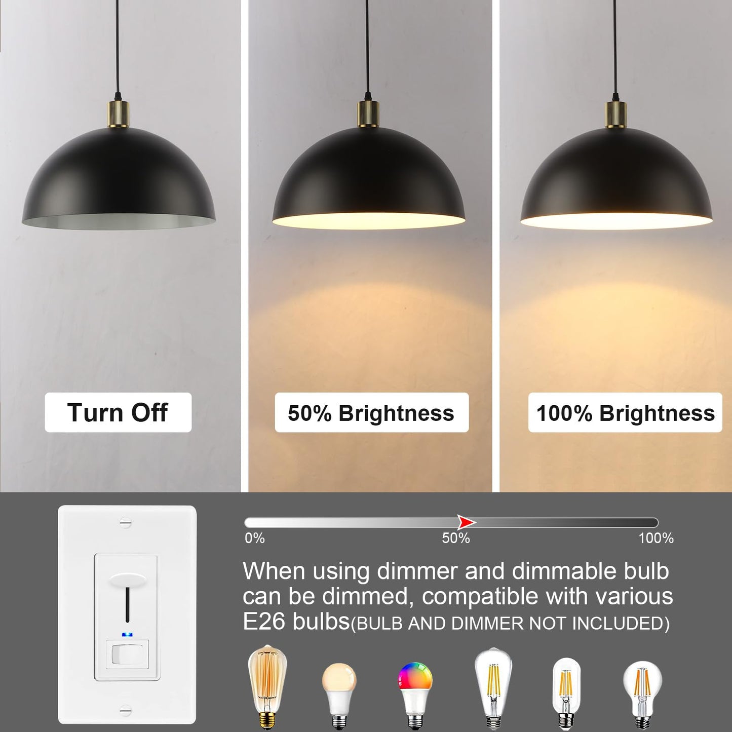 Karjearl Black Pendant Light Fixtures 2 Pack  15.7 Inch Large Dome Pendant Lighting Farmhouse Vintage Chandelier For Kitchen Island Dining Room