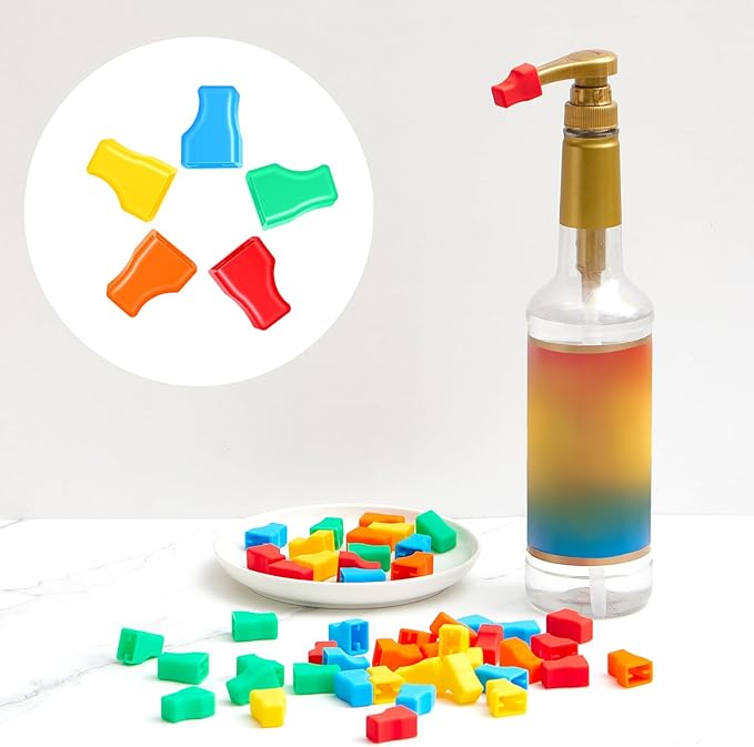 Zhehao 20 Pcs Coffee Syrup Pump Tip Cap Pourer Covers Rubber Caps Fits for Syrup Pump, Pour Dispenser, Oil Liquor Bottle, Keep Sugar Condiments Olive Clean Preserved (Colorful)