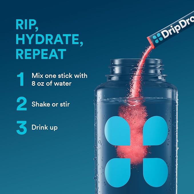 DripDrop Hydration Packets - Juicy Variety Pack - Single Serve Electrolytes Powder Drink Mix - Grape, Fruit Punch, Strawberry Lemonade, Cherry - Non-GMO, Gluten Free, Vegan - 32 Sticks
