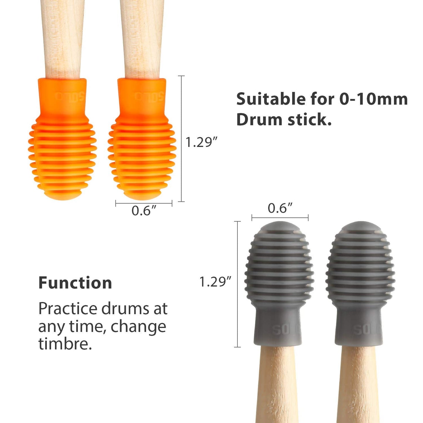 Frienda 8 Pieces Drum Stick Silent Tip Drum Quiet Sticks Mute Dampener Accessory Rubber Practice Percussion Tips Replacement Pra