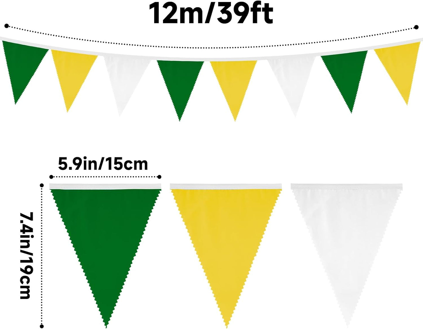 jijAcraft 39Ft Yellow Green White Banner, Golf Party Decor Triangle Flag, Tea Party Fabric Bunting Garland, Partys Decor Pennant Hanging Banner for Spring Summer, Birthday, Wedding