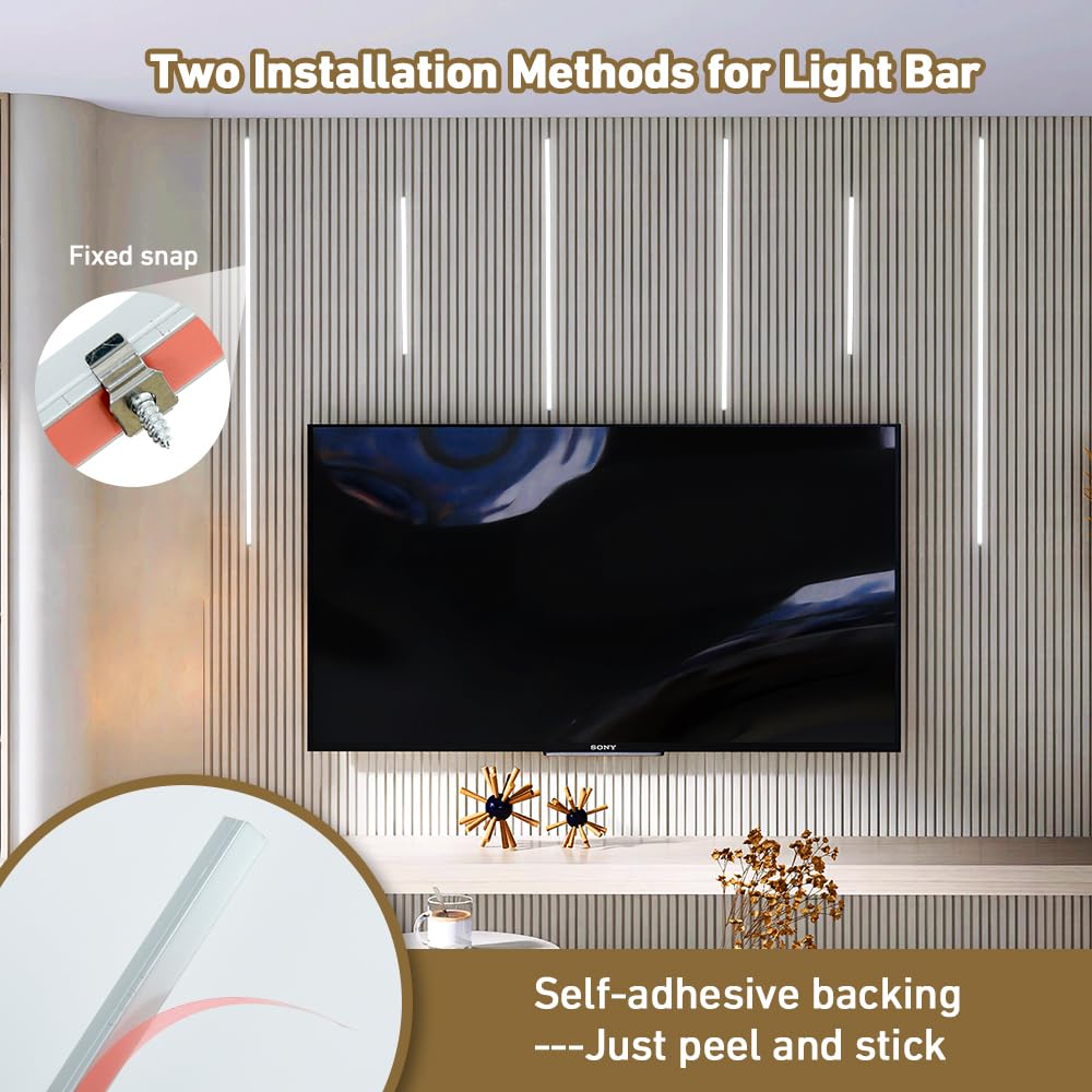 Cubitor Led Recessed Lighting Kit 6 Pack Self-Adhesive Cob Led Light Bar  Warm White 3000K  With Touching Switch  For Wood Slat Wall Panels Headboards Home Decor.Silver Channel 2Pcs*(16In+24In+40In)
