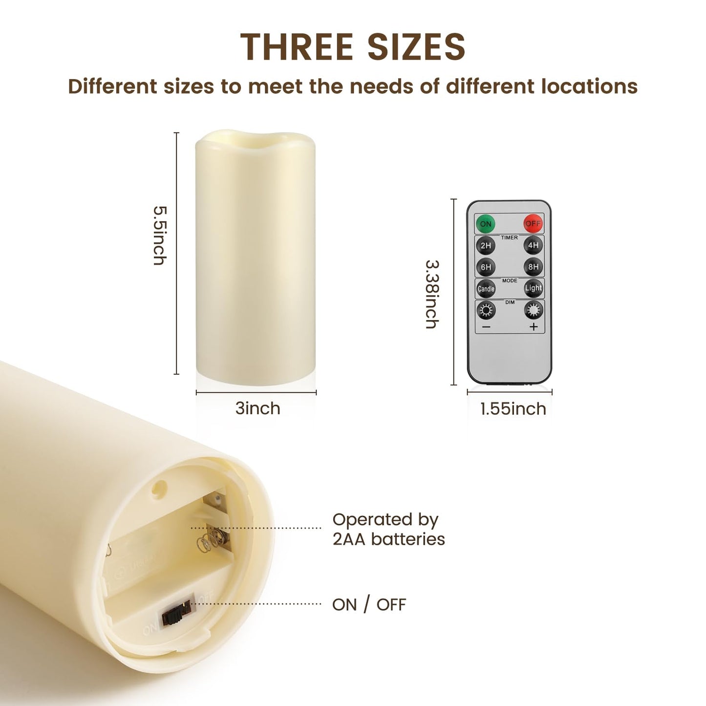 Waterproof Flameless Remote Control Candles 12PACK（D3''*H5.5''） Battery Operated Flickering LED Pillar Candle，plastic with 10-Key 24Hours Timer for Outdoor/Indoor Party Garden Lanterns Porch Ivory