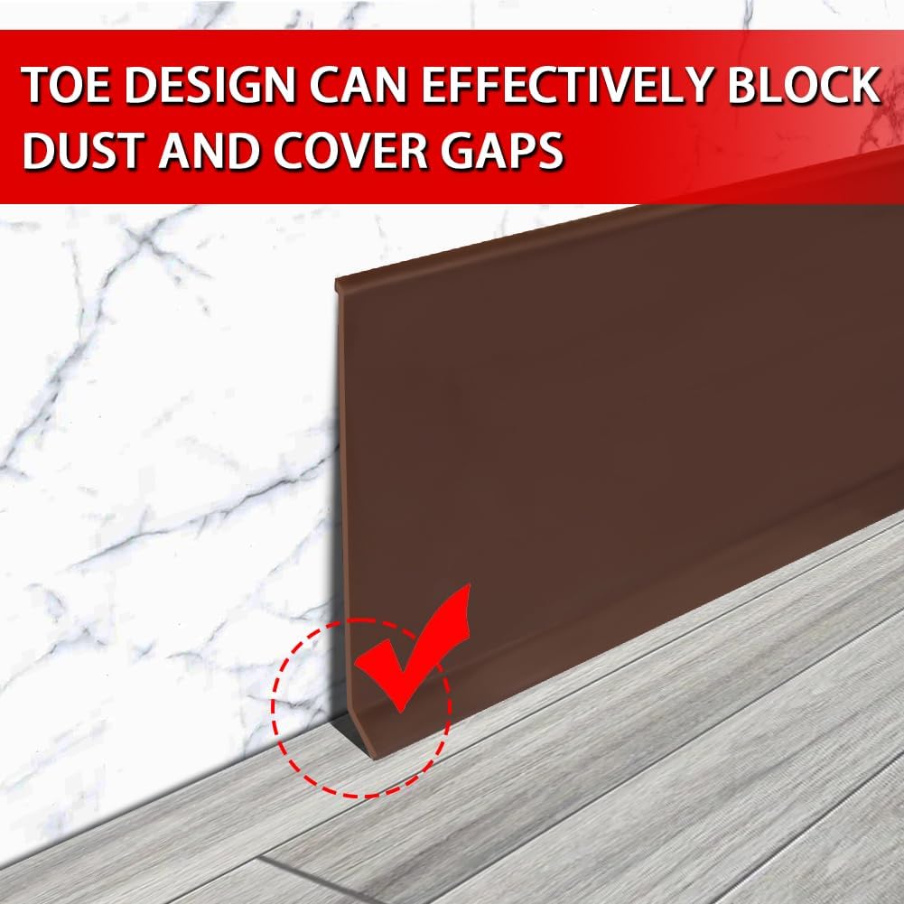 Vinyl Wall Base Baseboard Molding Trim 4" Flexible Self Adhesive Rubber Wall Base Moulding Trim Peel and Stick Design, 4 Inch x 200 Feet, Brown