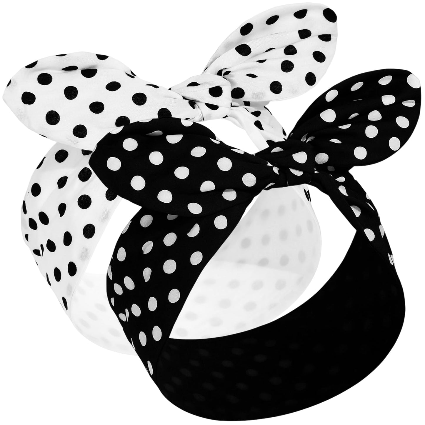 Hicarer 2 Pieces Polka Dot Headband Bandana Headband 50s Costume Hair Accessories Bows Wide Headwrap for Women and Girls (Black,
