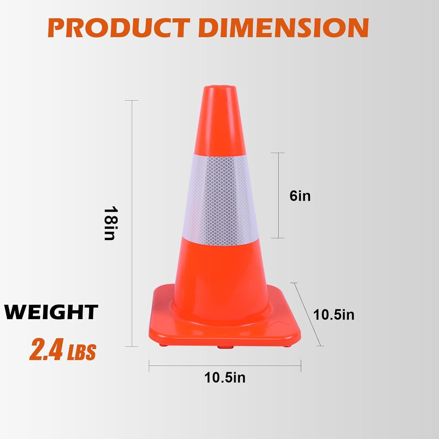 8 Pack 18" Traffic Cones – Orange Safety Cones with 6" Reflective Collars – Durable PVC Road Cones for Parking, Construction, Driveway & Training Use