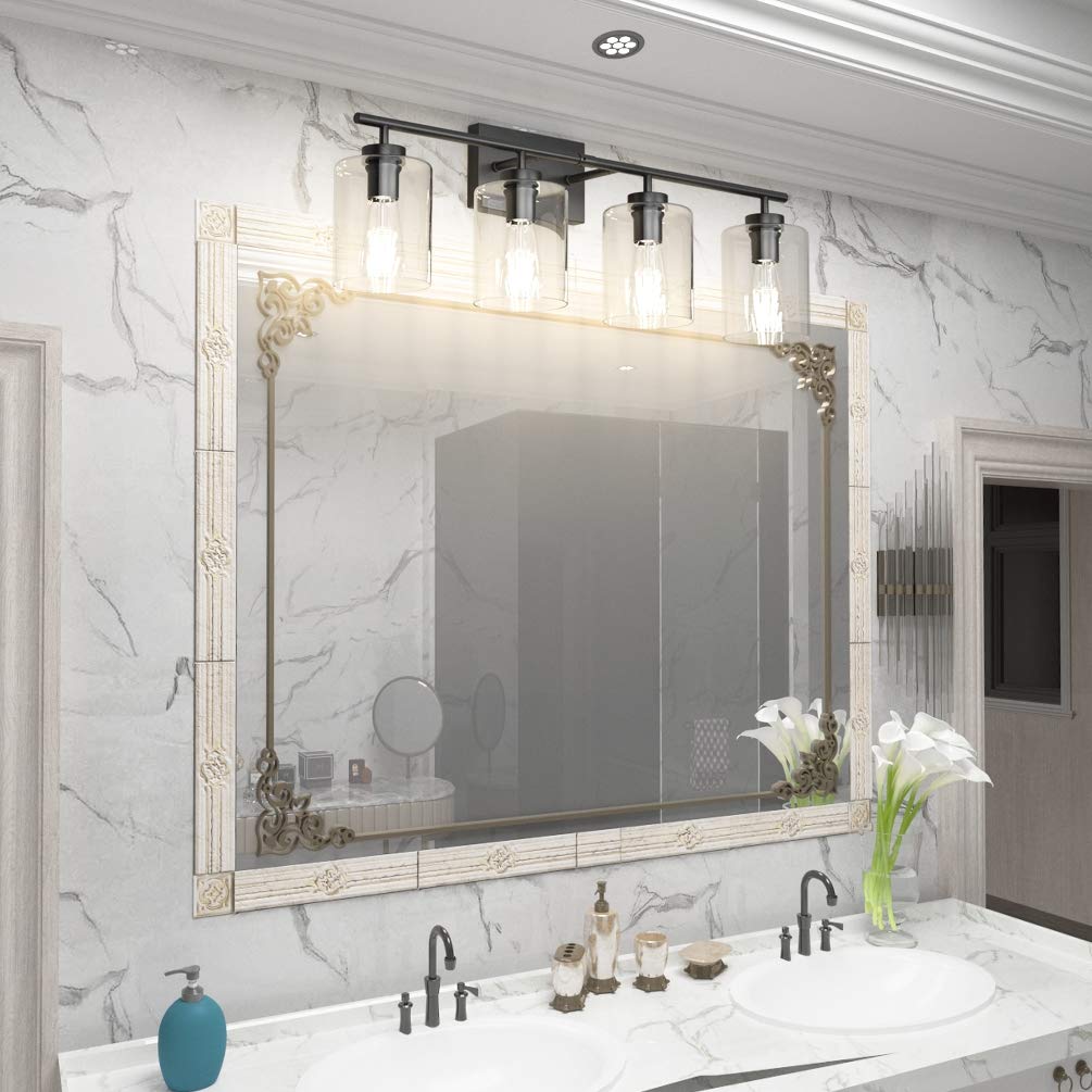 Aipsun Black Bathroom Vanity Light Fixture - 4 Lights, Clear Glass Shades, 31 Inch, Model 2083-4T