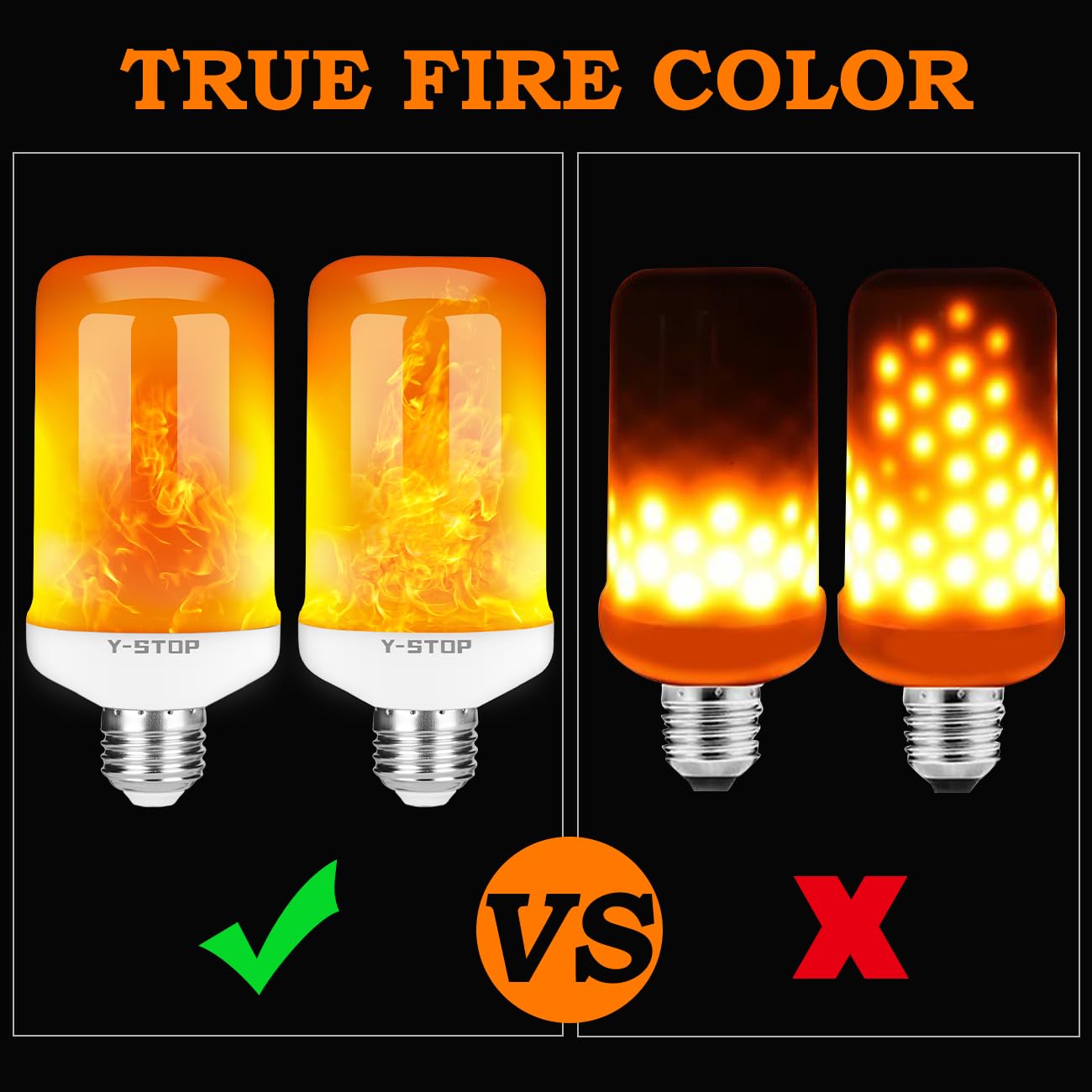 Y- STOP LED Flame Light Bulbs, 4 Modes Fire Effect, E26 Base, White, 2 Pack