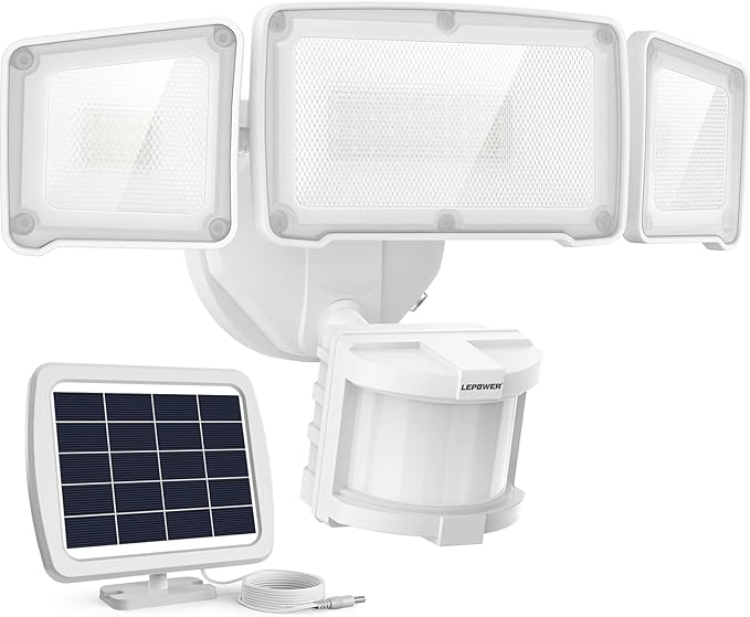 LEPOWER 1600LM LED Solar Security Lights Motion Outdoor, Motion Sensor Light, 5500K White Light, IP65 Waterproof Outdoor F...
