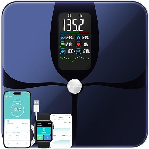 Lepulse Smart Weight Scale with BMI Body Fat Muscle Mass, 4.68" Large Display with Trend, High Accurate 22 Composition Sca...