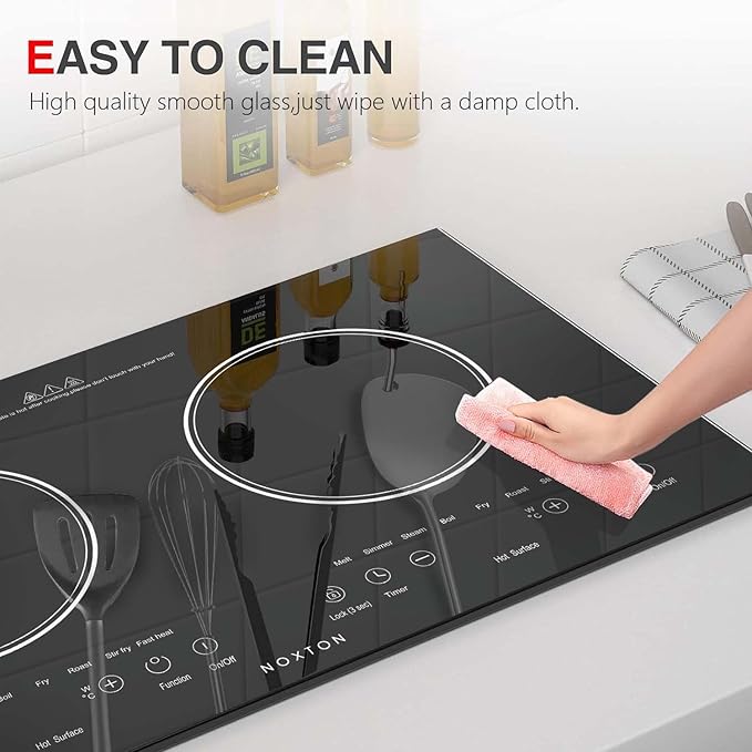 Noxton 2 Burners Electric Cooktop, 24" Built-in & Countertop Stove, Two Burner Ceramic Cooktop with Child Safety Lock, Timer, Touch Sensor Control, Portable 110V Plug-in Cooktop